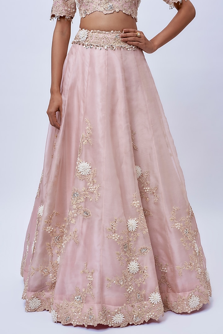 Flamingo Pink Organza Resham Work Bridal Lehenga Set by Prisho at Pernia's Pop Up Shop