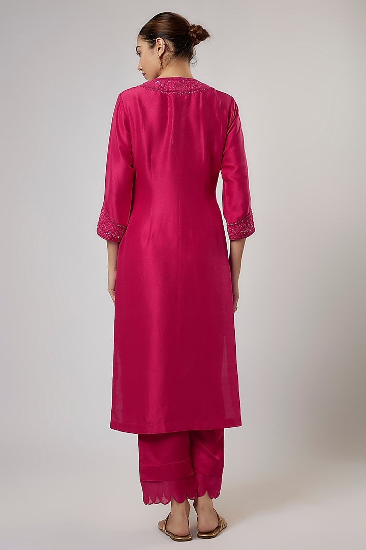 Fuchsia Silk Resham Work Kurta Set by Prisho at Pernia's Pop Up Shop