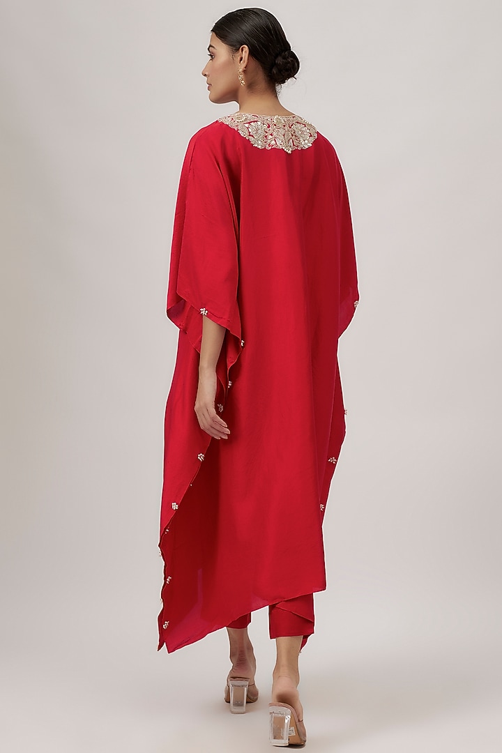 Red Silk Gota Work Kaftan Set by Prisho at Pernia's Pop Up Shop