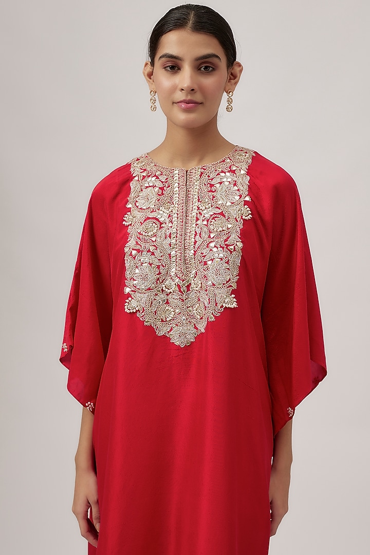 Red Silk Gota Work Kaftan Set by Prisho at Pernia's Pop Up Shop