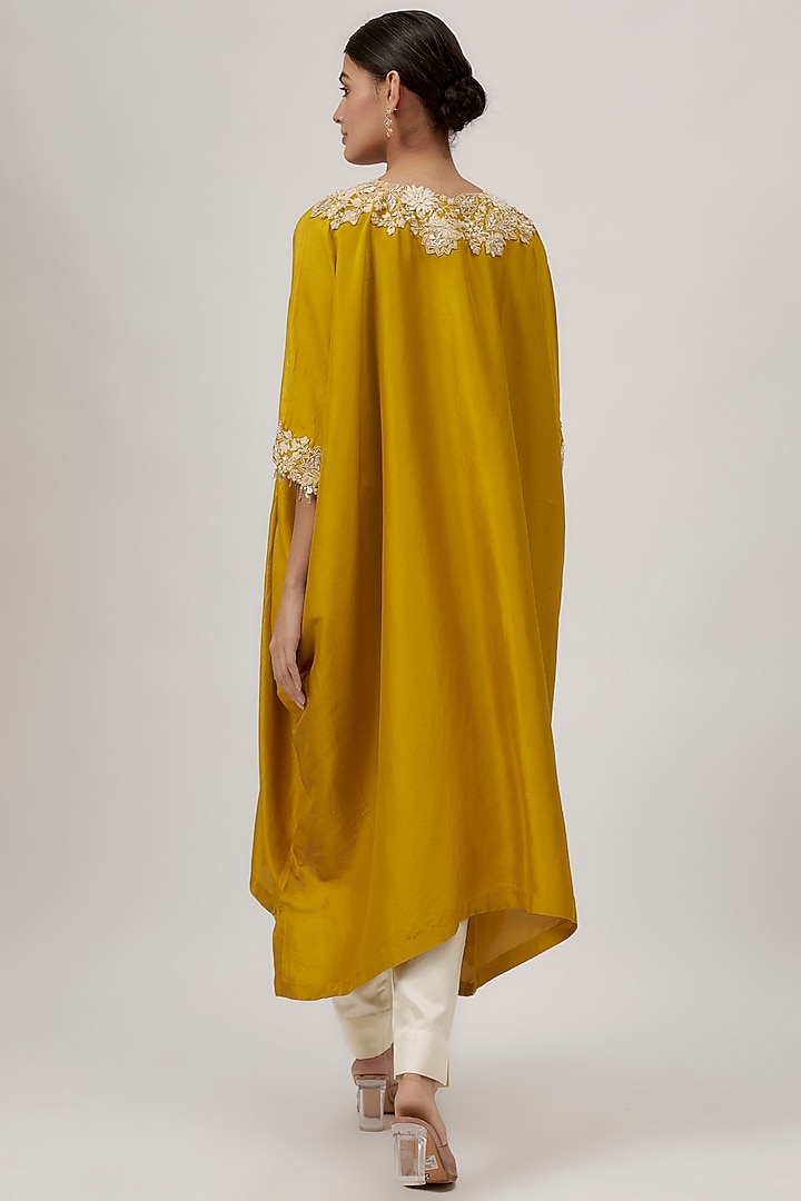 Mustard & Ivory Silk Resham Work Kaftan Set by Prisho at Pernia's Pop Up Shop
