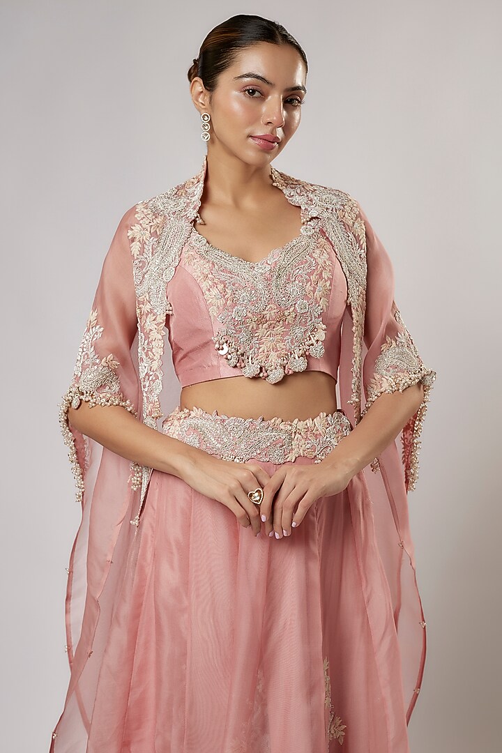 Dark Flamingo Pink Resham Work Cape Set by Prisho at Pernia's Pop Up Shop