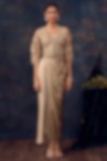 Beige Silk Resham Embroidered Jacket Set by Prisho at Pernia's Pop Up Shop