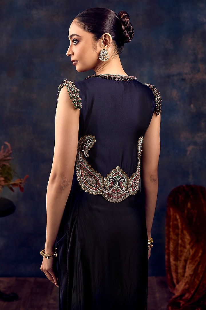 Royal Blue Modal Satin Draped Skirt Set by Prisho at Pernia's Pop Up Shop