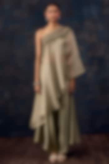 Blush Aqua Crushed Tissue One-Shoulder Tunic Set by Prisho at Pernia's Pop Up Shop