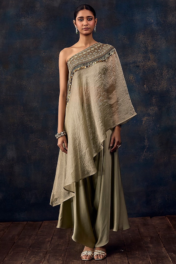 Blush Aqua Crushed Tissue One-Shoulder Tunic Set by Prisho at Pernia's Pop Up Shop
