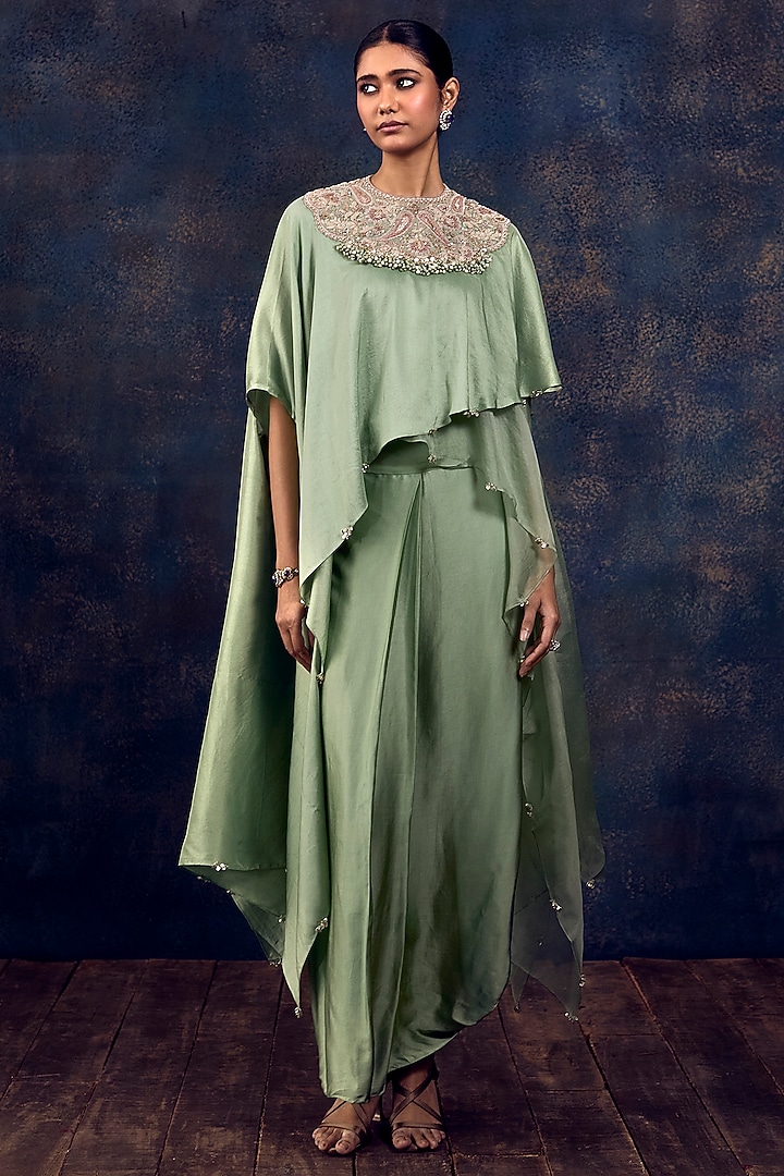 Aqua Silk & Organza Co-Ord Set by Prisho at Pernia's Pop Up Shop