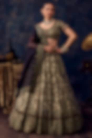 Blush Aqua Organza Dori Embroidered Bridal Lehenga Set by Prisho at Pernia's Pop Up Shop