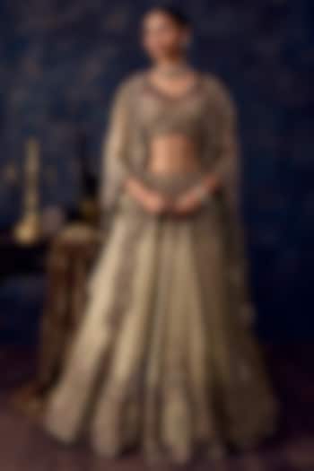 Blush Aqua Organza Dori Embroidered Bridal Lehenga Set by Prisho at Pernia's Pop Up Shop