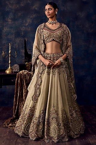 Blush Aqua Organza Dori Embroidered Lehenga Set by Prisho