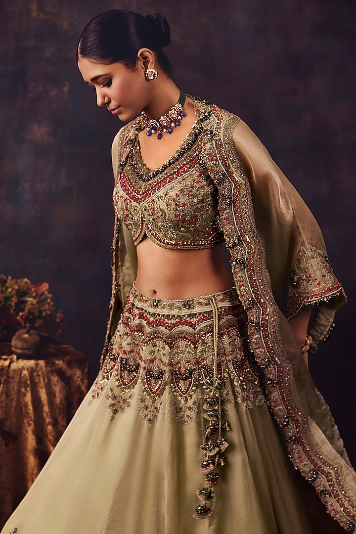 Blush Aqua Organza Dori Embroidered Bridal Lehenga Set by Prisho at Pernia's Pop Up Shop