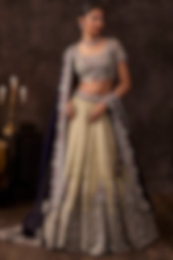 Blush Aqua Organza Dori Embroidered Bridal Lehenga Set by Prisho at Pernia's Pop Up Shop