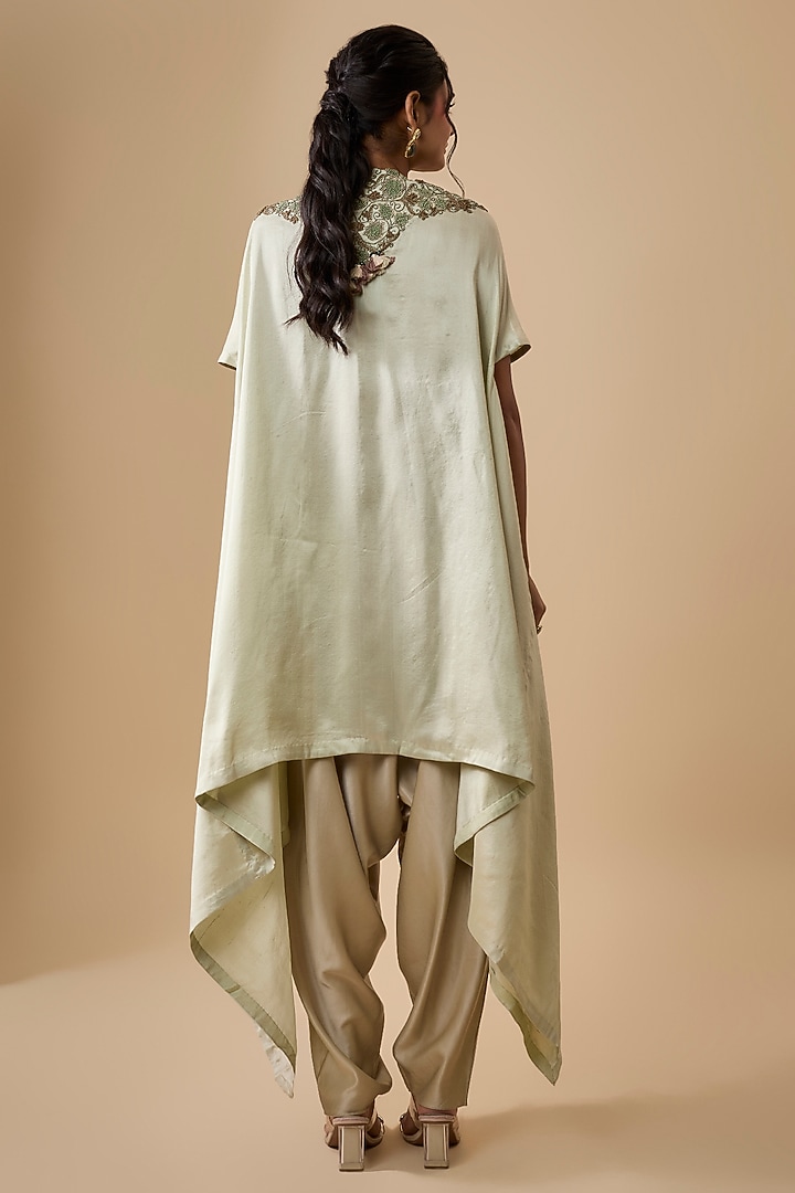 Pista Green Silk Dori Embellished Kaftan Set by Prisho at Pernia's Pop Up Shop