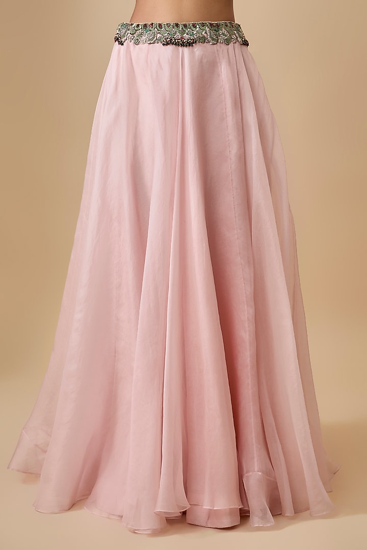 Flamingo Pink Organza Thread Embellished Cape Set by Prisho at Pernia's Pop Up Shop