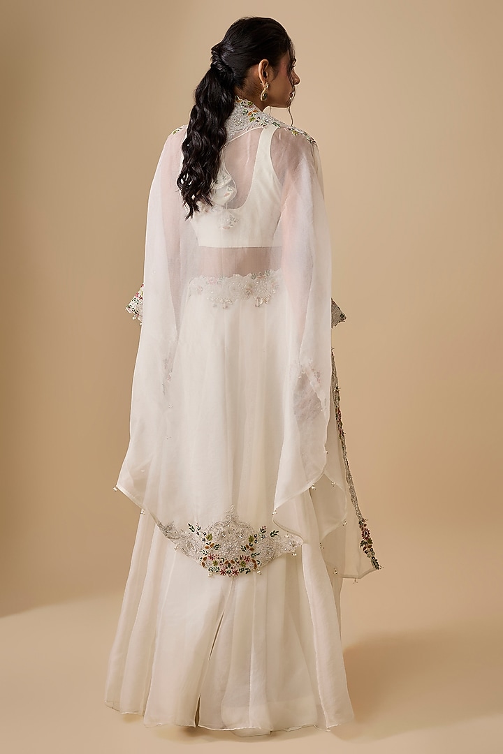 Ivory Organza Multi-Thread Embellished Cape Set by Prisho at Pernia's Pop Up Shop