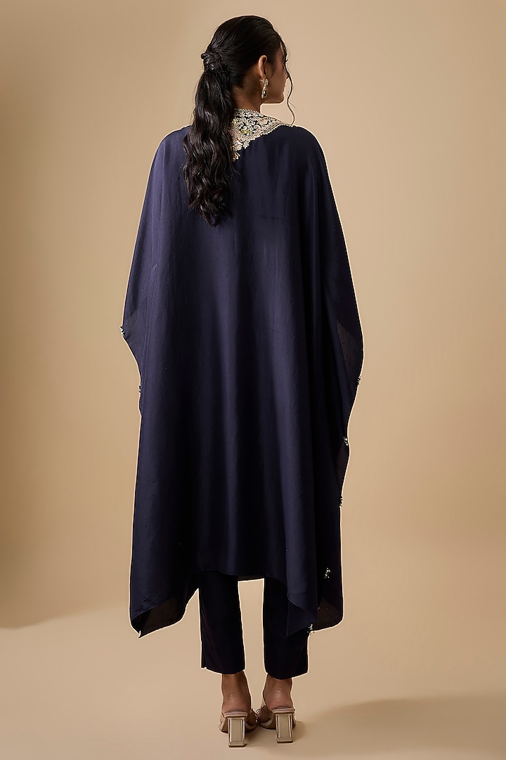 Royal Blue Silk Mukaish Work Kaftan Set by Prisho at Pernia's Pop Up Shop