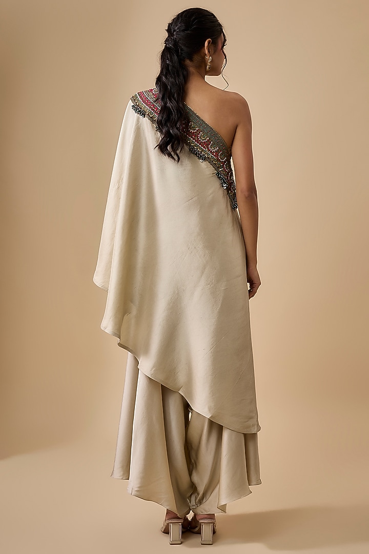 Smoky Beige Cotton Satin Flared Pant Set by Prisho at Pernia's Pop Up Shop