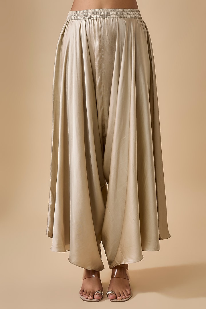Smoky Beige Cotton Satin Flared Pant Set by Prisho at Pernia's Pop Up Shop