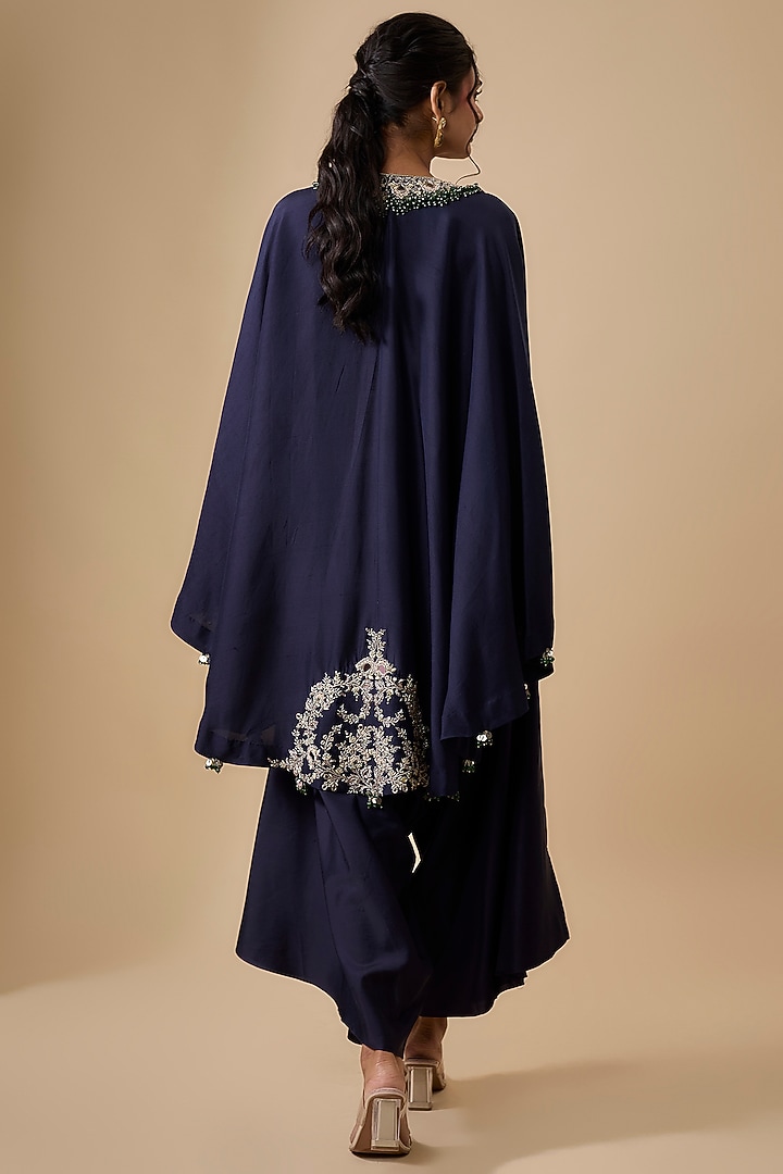 Royal Blue Silk Mirror Work Kaftan Set by Prisho at Pernia's Pop Up Shop