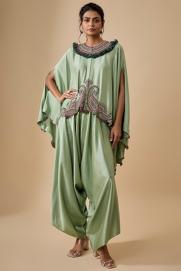 Deep Aqua Dori & Thread Work Kaftan Set by Prisho at Pernia's Pop Up Shop