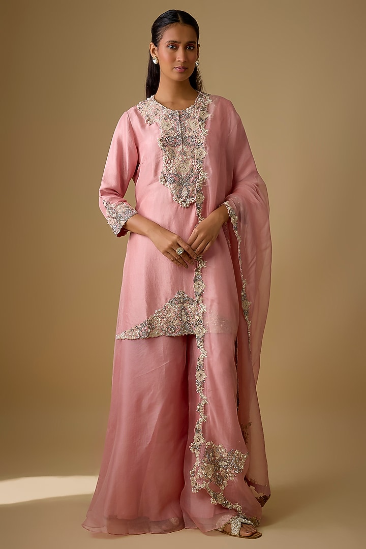 Dark Flamingo Silk Wedding Sharara Set by Prisho at Pernia's Pop Up Shop