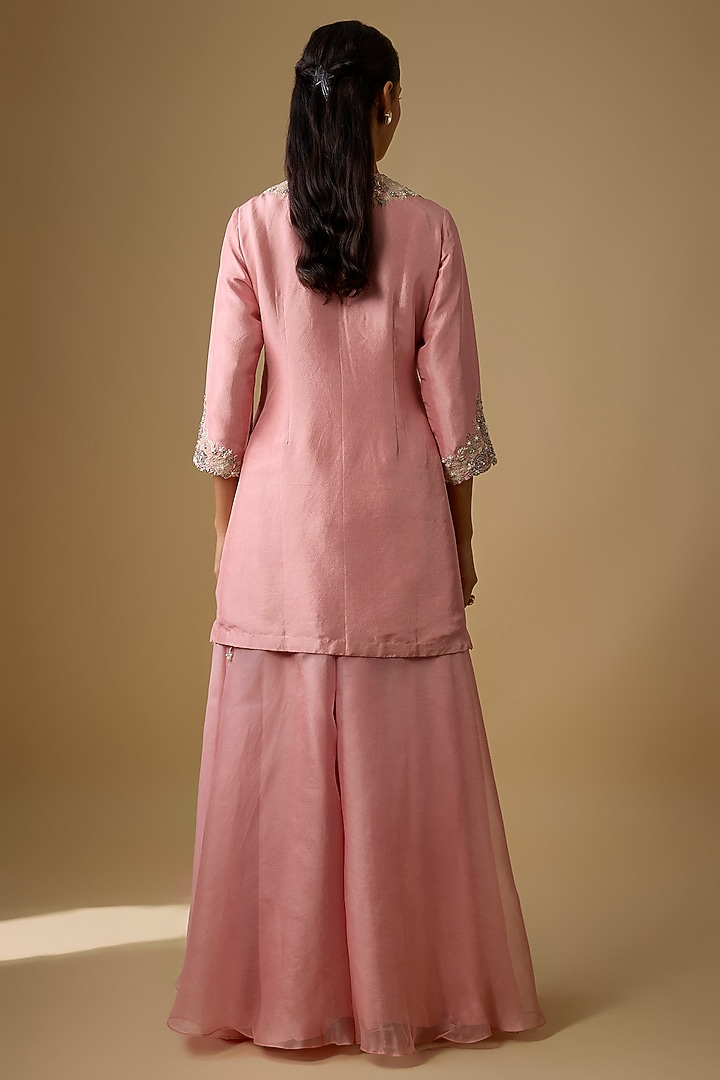 Dark Flamingo Silk Wedding Sharara Set by Prisho at Pernia's Pop Up Shop