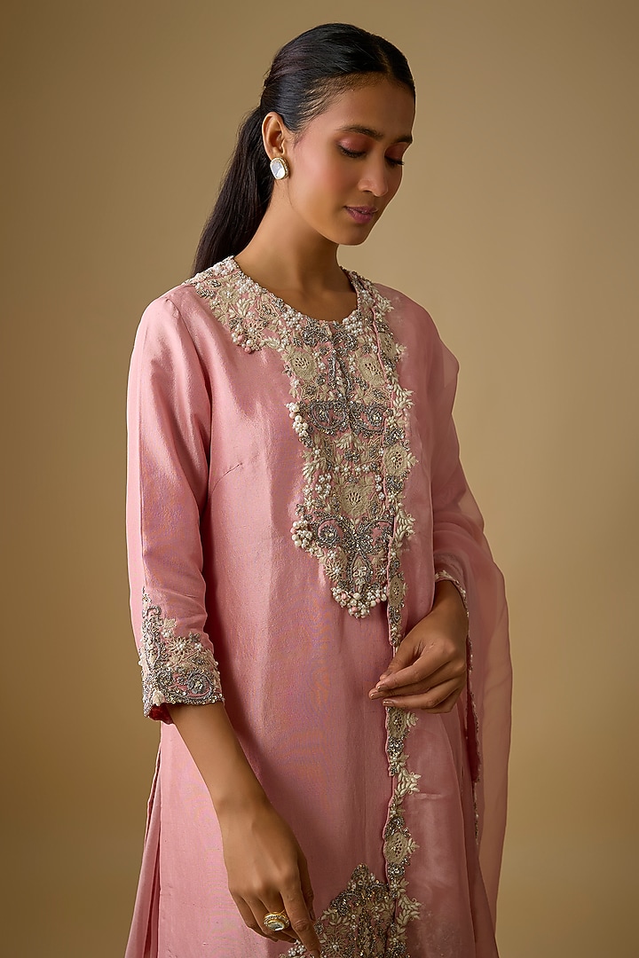 Dark Flamingo Silk Wedding Sharara Set by Prisho at Pernia's Pop Up Shop