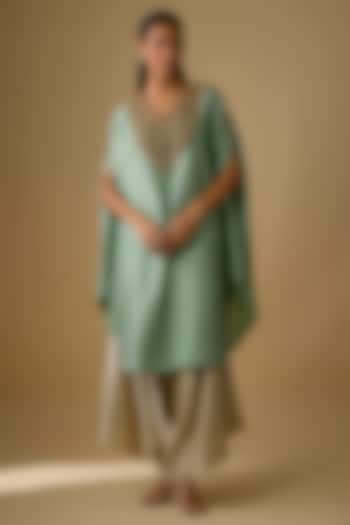 Aqua Silk Thread Work Kaftan Set by Prisho at Pernia's Pop Up Shop