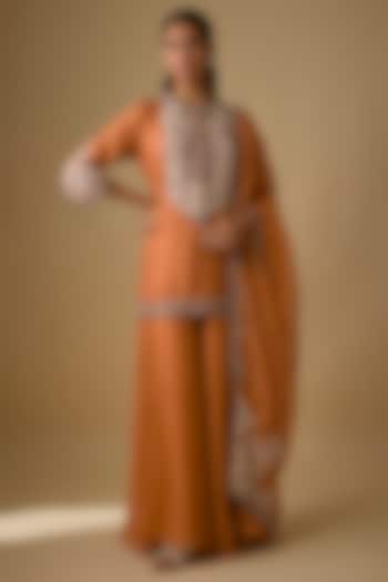 Rust Silk Wedding Sharara Set by Prisho at Pernia's Pop Up Shop