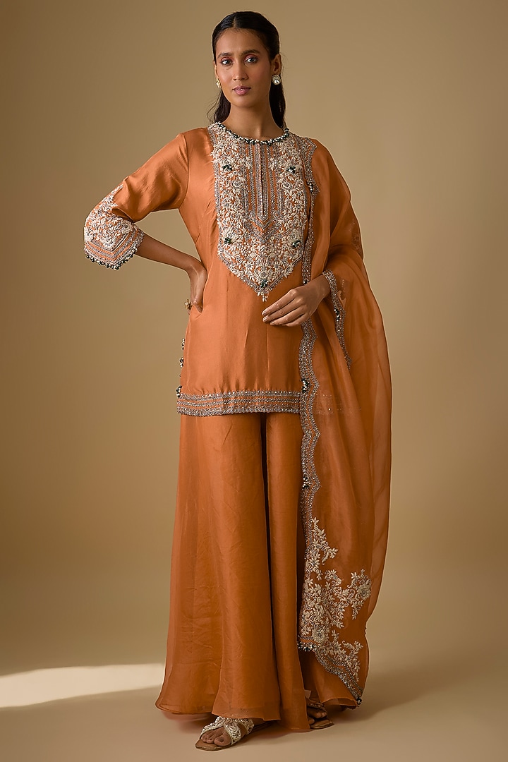 Rust Silk Wedding Sharara Set by Prisho at Pernia's Pop Up Shop