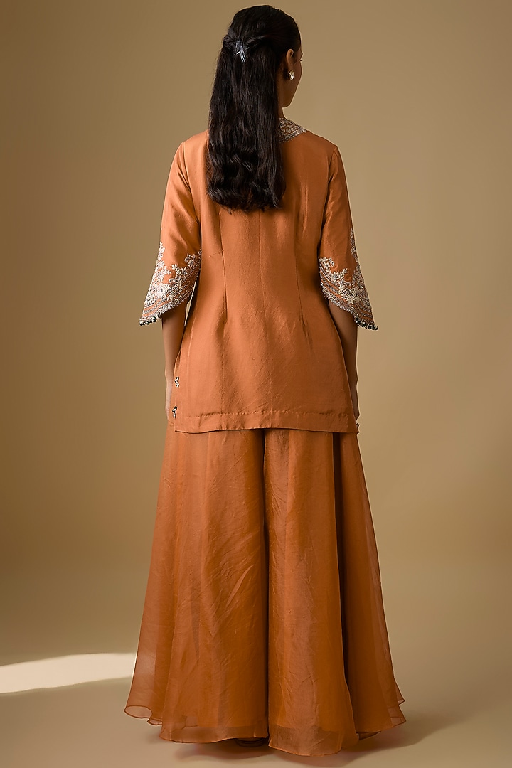 Rust Silk Wedding Sharara Set by Prisho at Pernia's Pop Up Shop