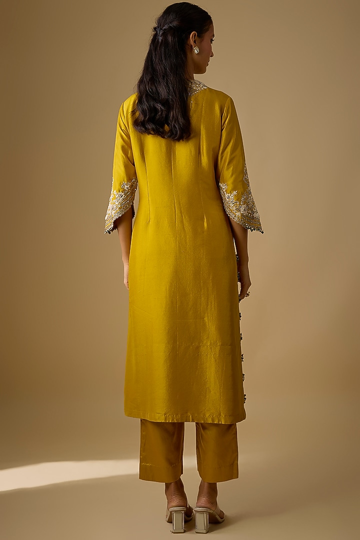 Mustard Silk Resham Work Kurta Set by Prisho at Pernia's Pop Up Shop