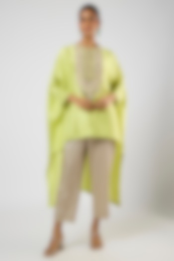Lemon Green Silk Resham Embroidered High-Low Kaftan Set by Prisho at Pernia's Pop Up Shop
