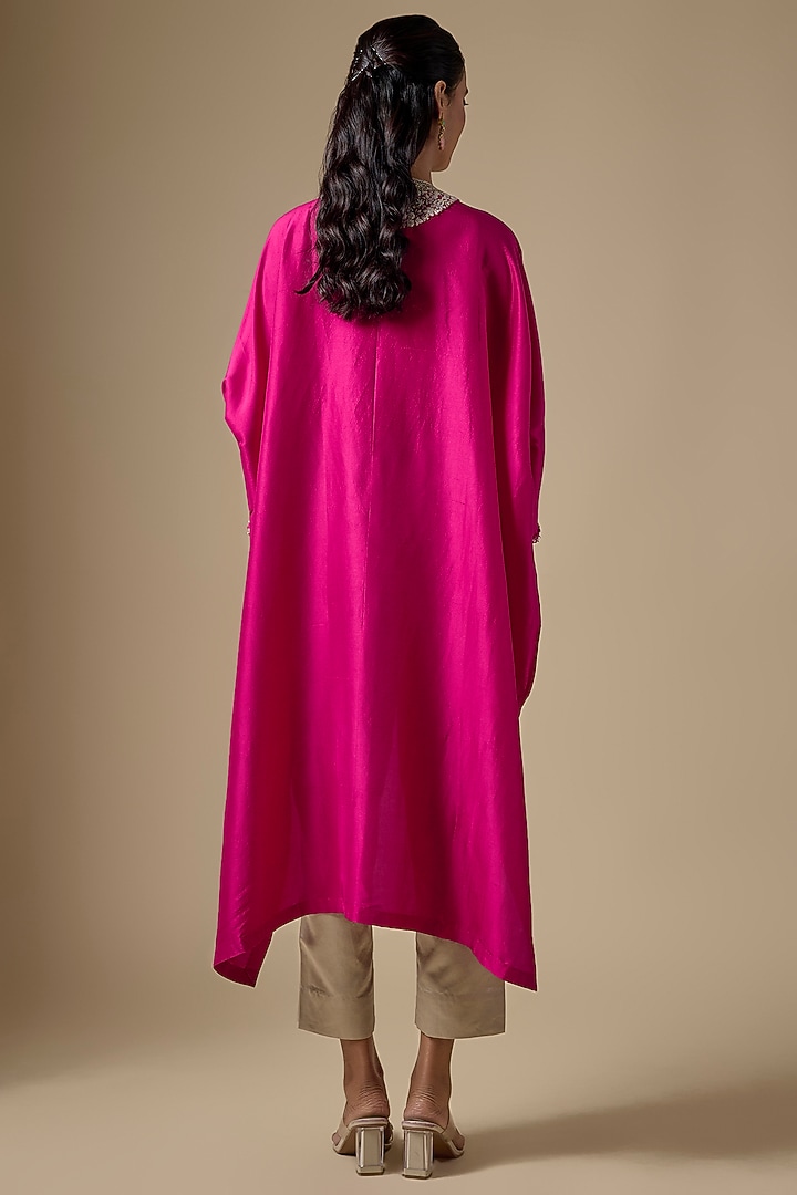 Fuchsia Pink Silk Resham Work Kaftan Set by Prisho at Pernia's Pop Up Shop