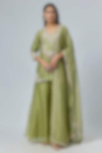 Sea Green Silk & Organza Wedding Sharara Set by Prisho at Pernia's Pop Up Shop