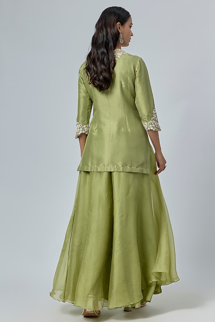 Sea Green Silk & Organza Wedding Sharara Set by Prisho at Pernia's Pop Up Shop