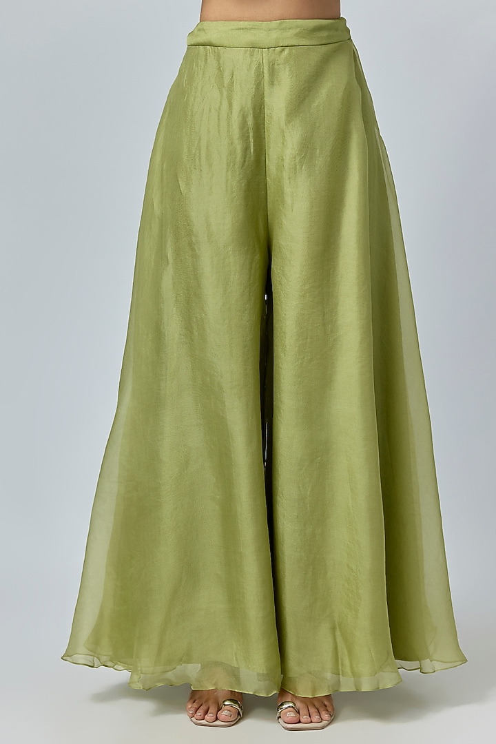 Sea Green Silk & Organza Wedding Sharara Set by Prisho at Pernia's Pop Up Shop