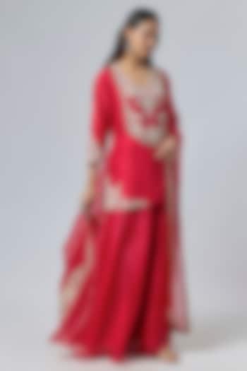 Red Organza Wedding Sharara Set by Prisho at Pernia's Pop Up Shop