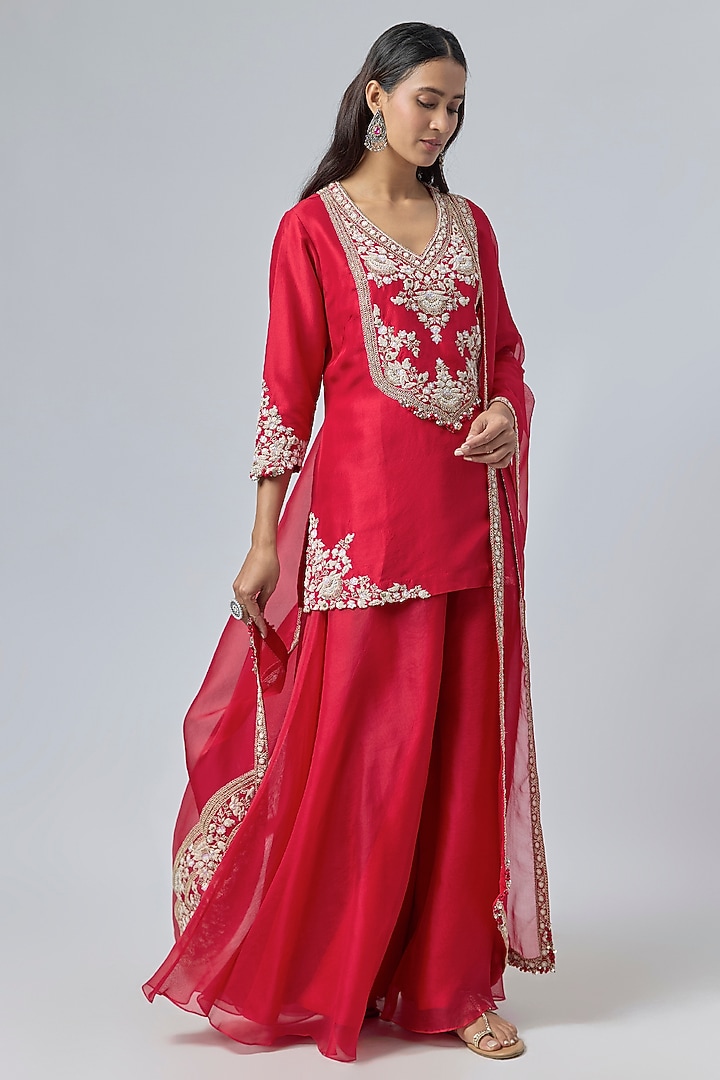 Red Organza Wedding Sharara Set by Prisho at Pernia's Pop Up Shop