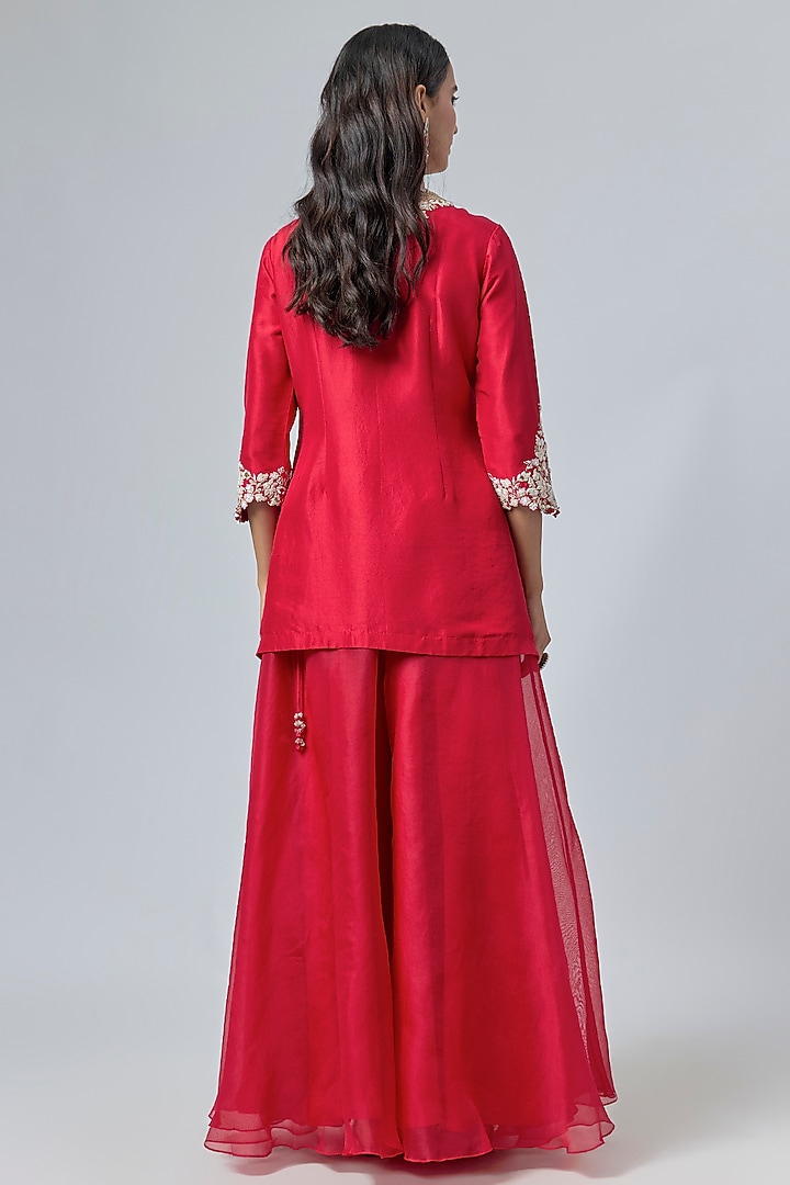 Red Organza Wedding Sharara Set by Prisho at Pernia's Pop Up Shop