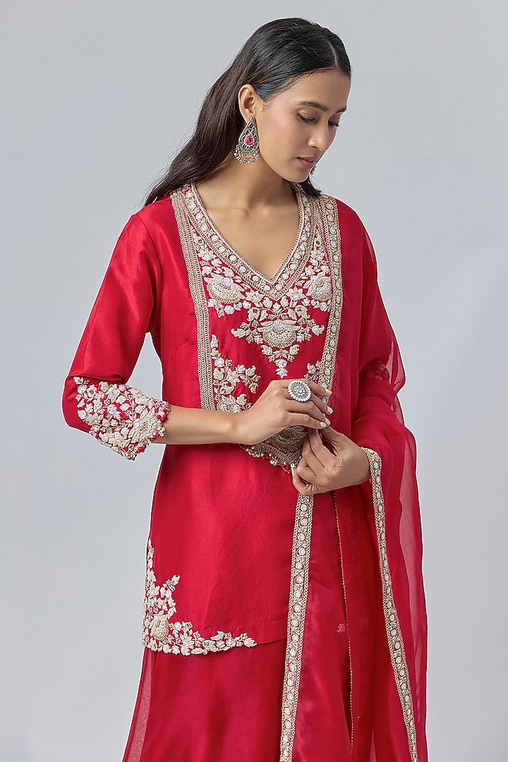 Red Organza Wedding Sharara Set by Prisho at Pernia's Pop Up Shop