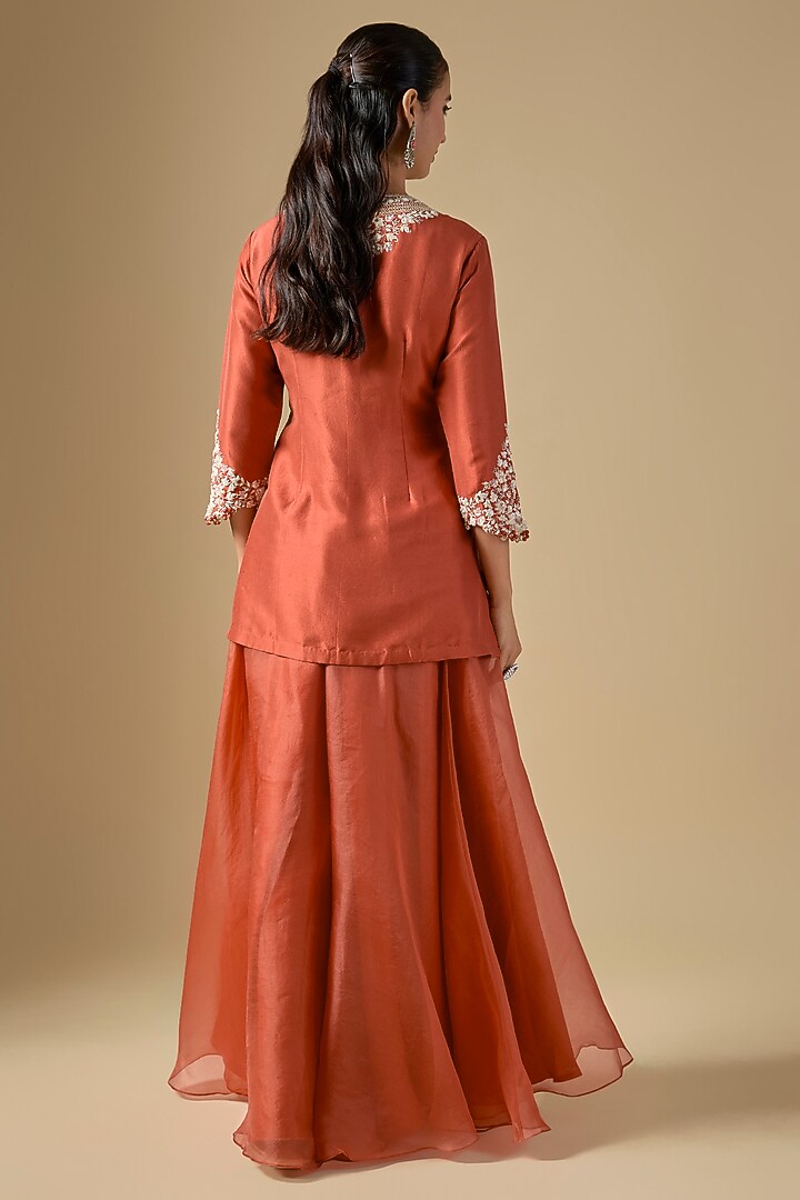 Deep Orange Organza Wedding Sharara Set by Prisho at Pernia's Pop Up Shop