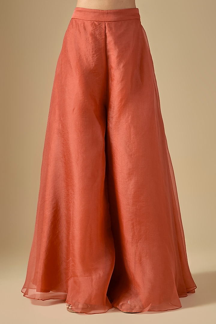 Deep Orange Organza Wedding Sharara Set by Prisho at Pernia's Pop Up Shop