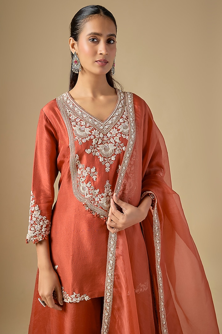 Deep Orange Organza Wedding Sharara Set by Prisho at Pernia's Pop Up Shop