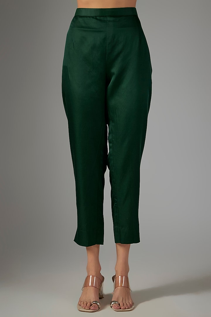 Bottle Green Silk Resham Work Kurta Set by Prisho at Pernia's Pop Up Shop