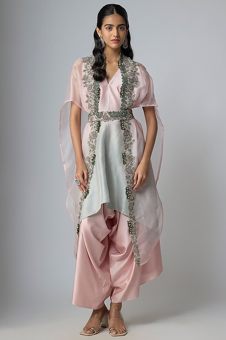 Flamingo Pink Organza Dori Work Cape Set by Prisho at Pernia's Pop Up Shop