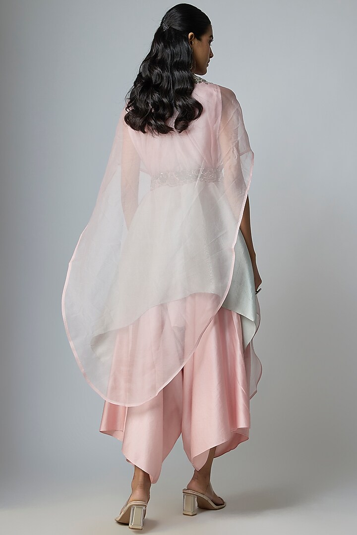 Flamingo Pink Organza Dori Work Cape Set by Prisho at Pernia's Pop Up Shop
