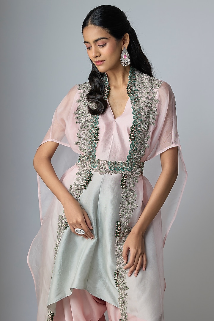Flamingo Pink Organza Dori Work Cape Set by Prisho at Pernia's Pop Up Shop