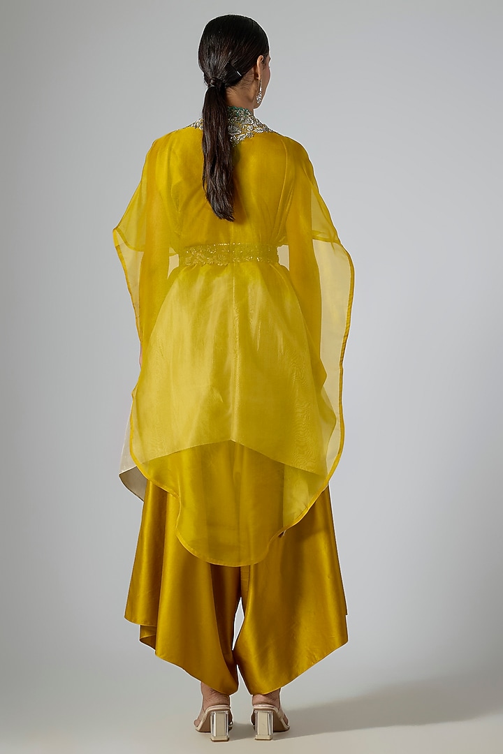 Mustard Organza Thread Embroidered Cape Set by Prisho at Pernia's Pop Up Shop