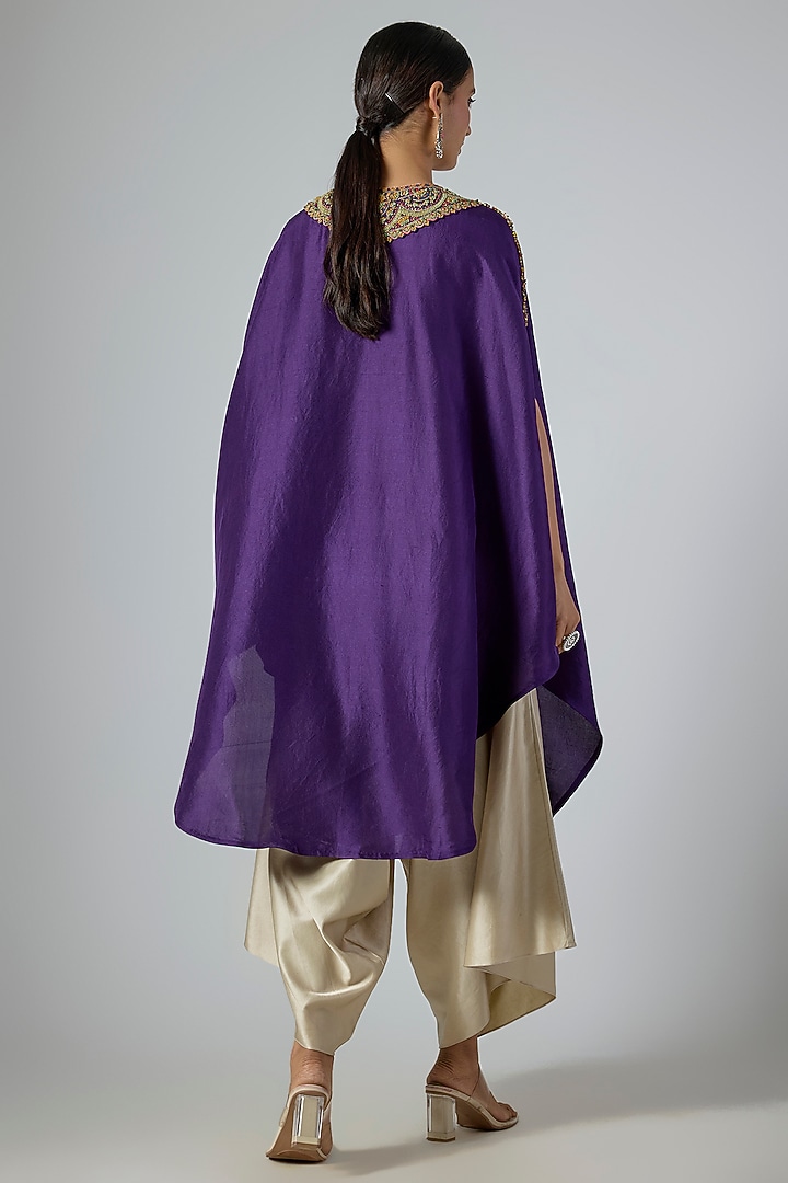 Dark Purple Silk Thread Embroidered Kaftan Set by Prisho at Pernia's Pop Up Shop
